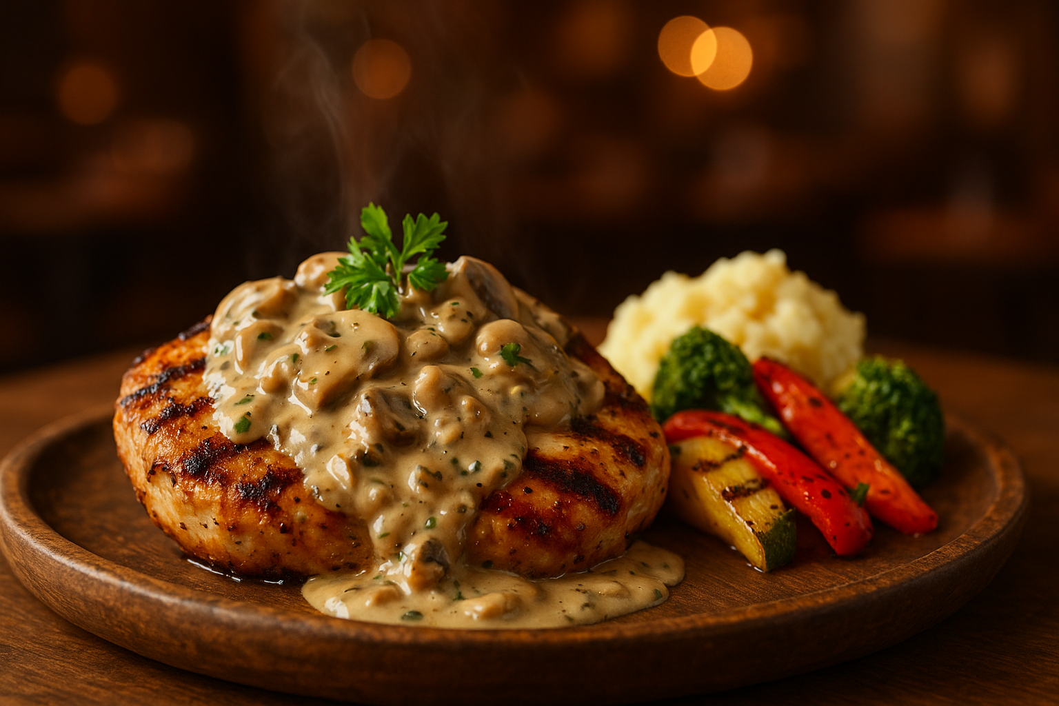 Grilled Chicken Steak with Mushroom Sauce